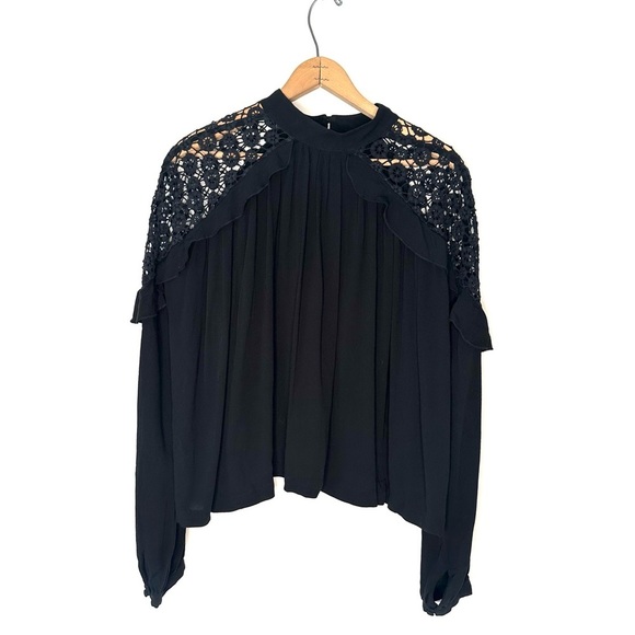 Free People | Black Little Bit Of Love Crochet Top Size Medium - Picture 4 of 13